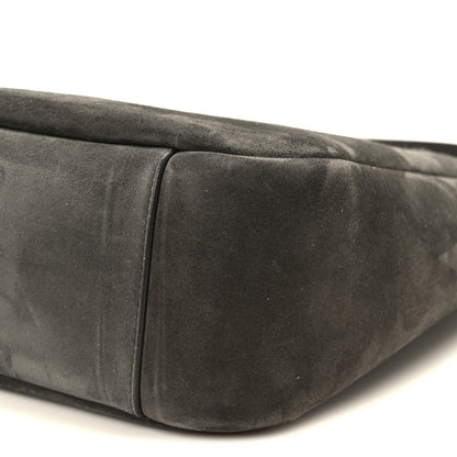 Suede hobo bag side panel with piping seam, dark grey