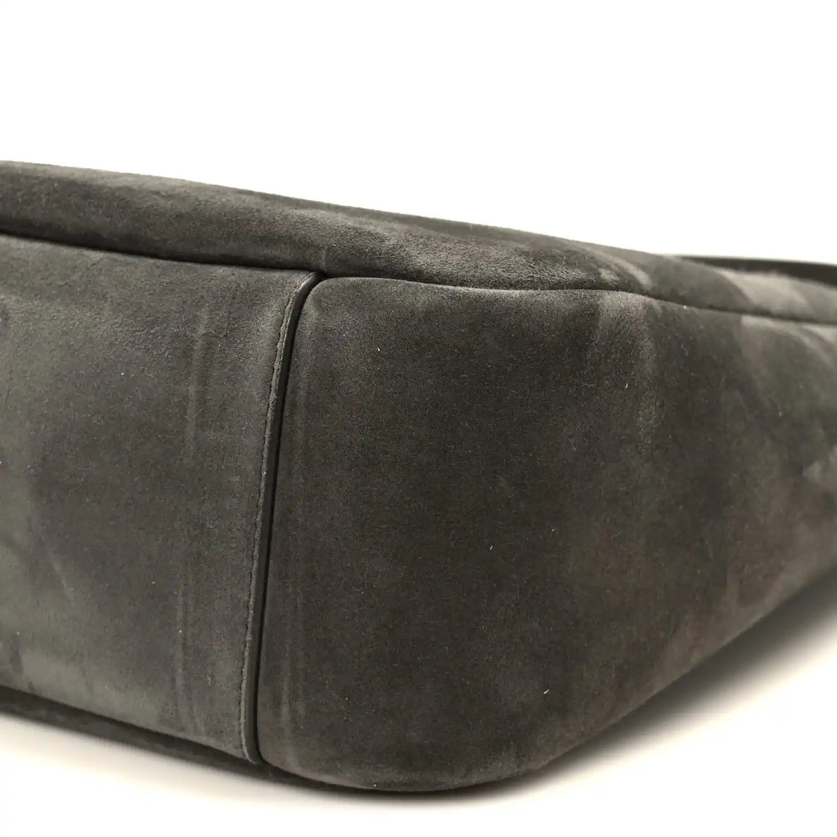 Suede hobo bag side panel with piping seam, dark grey