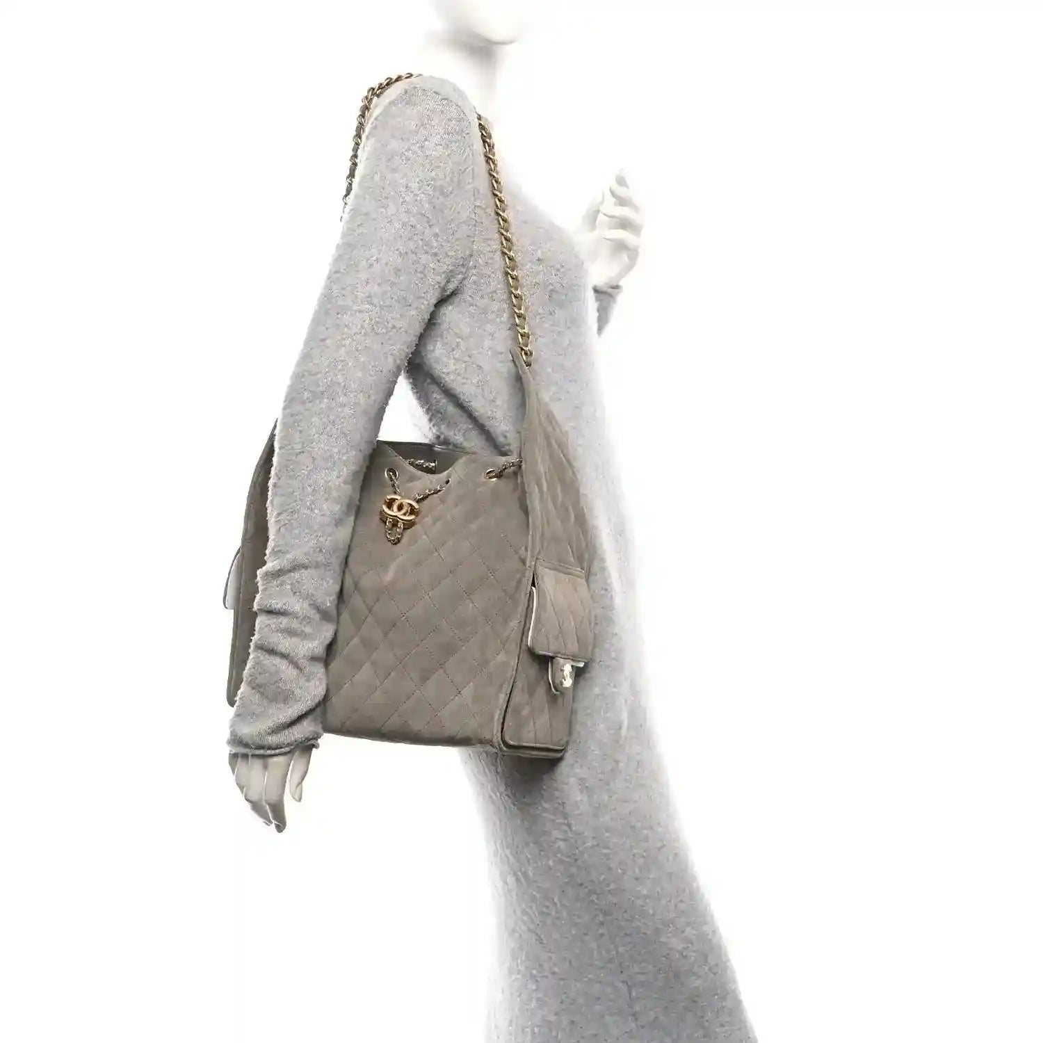 Chanel quilted suede shoulder bag, dark grey, chain strap, side flap pocket