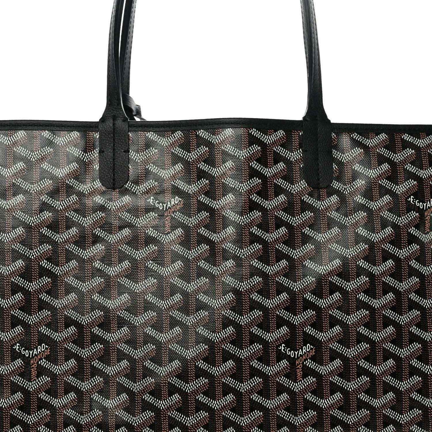 Goyard Saint Louis PM tote bag top close-up of handles on black coated canvas
