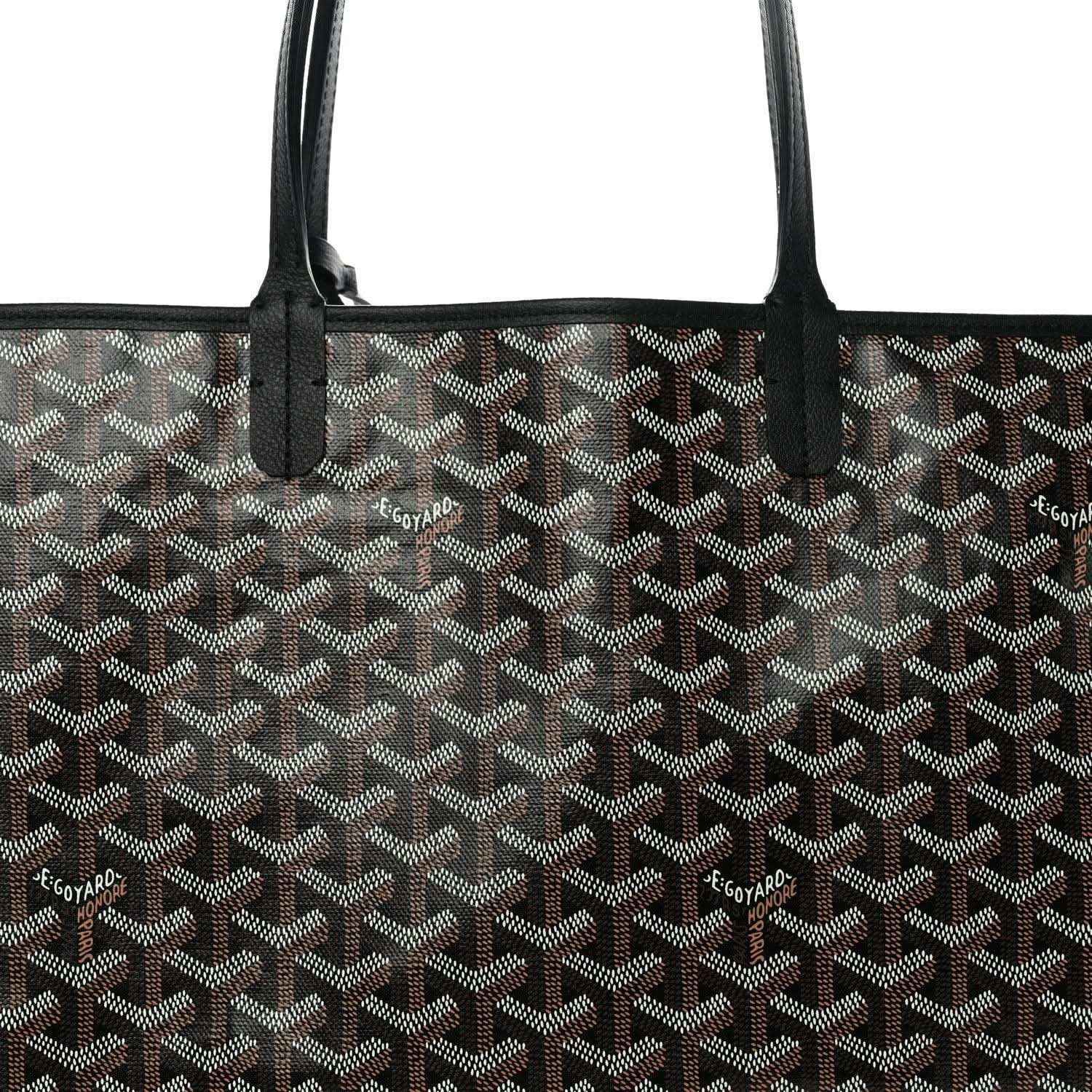 Goyard Saint Louis PM tote bag top close-up of handles on black coated canvas