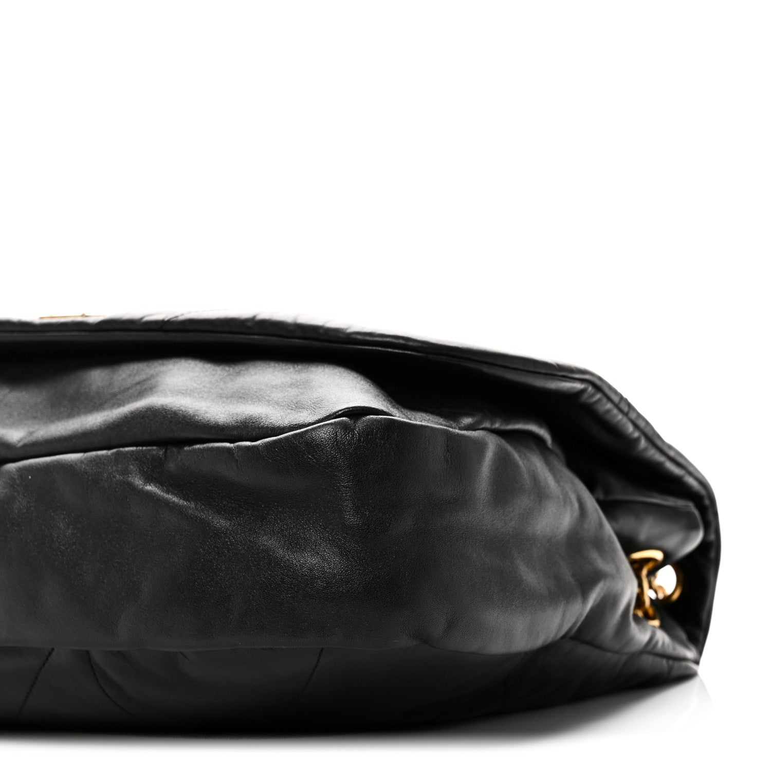 Black lambskin matelassé shoulder bag, quilted side with gold hardware