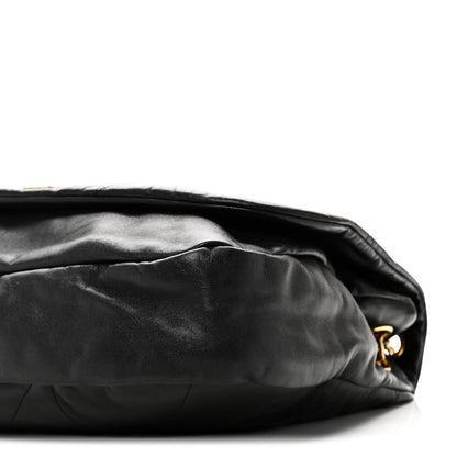 Black lambskin matelassé shoulder bag, quilted side with gold hardware
