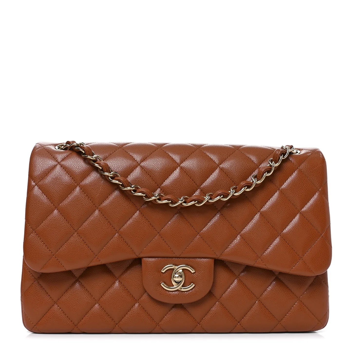 Chanel Jumbo Double Flap brown quilted leather bag with chain strap and CC clasp