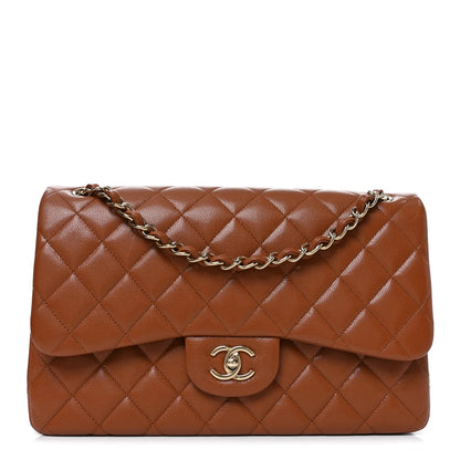 Chanel Jumbo Double Flap brown quilted leather bag with chain strap and CC clasp