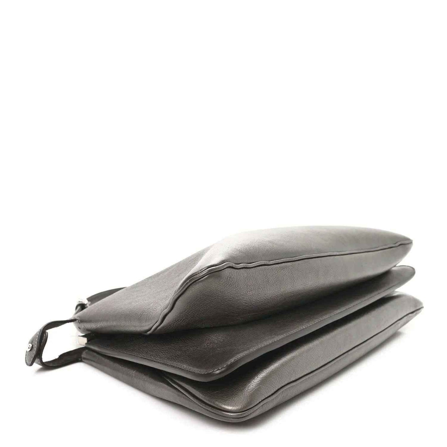 Fendi Peekaboo leather tote in tortora, folded top and front panel close-up