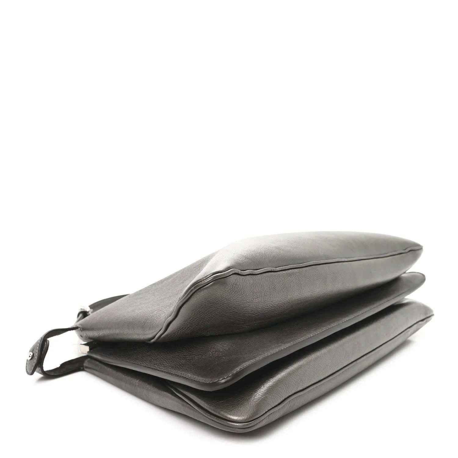 Fendi Peekaboo leather tote in tortora, folded top and front panel close-up