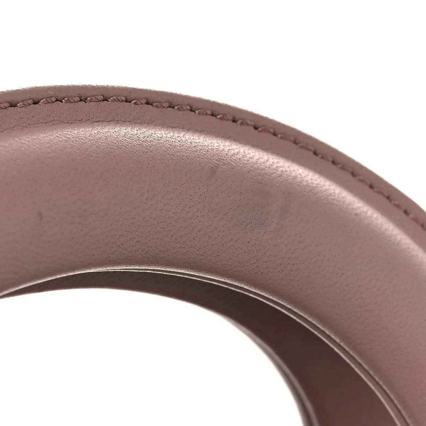 Mini Lady Dior lambskin handbag, mauve leather top edge detail with stitching