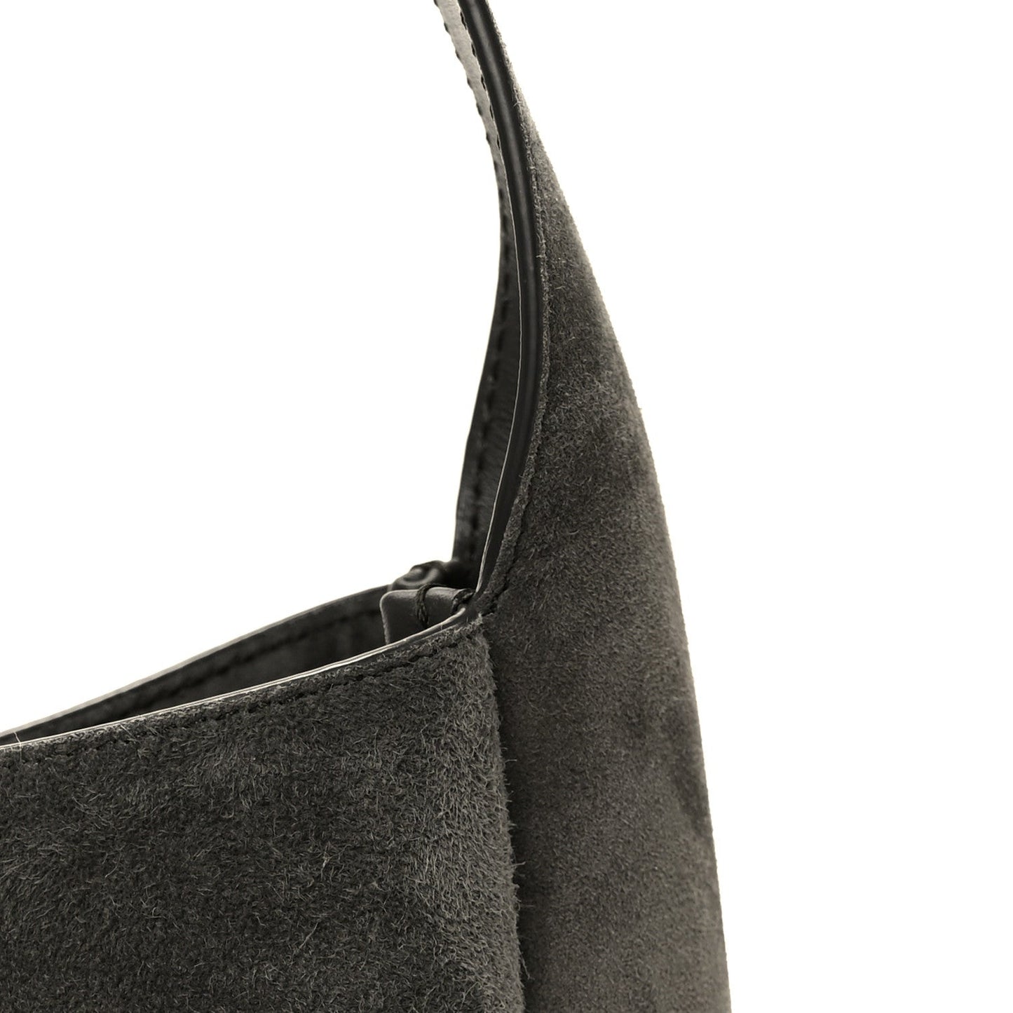 Suede hobo bag with curved handle, dark grey