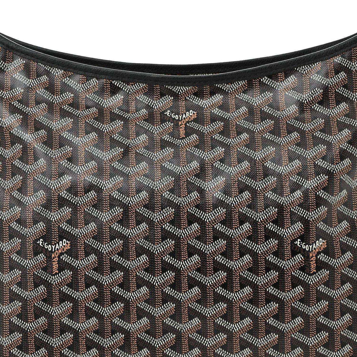 Close-up chevron fabric of hobo shoulder bag with repeating monogram pattern