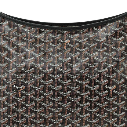 Close-up chevron fabric of hobo shoulder bag with repeating monogram pattern