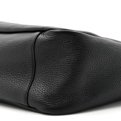 Black grained deerskin Bea tote close-up of rounded side seam