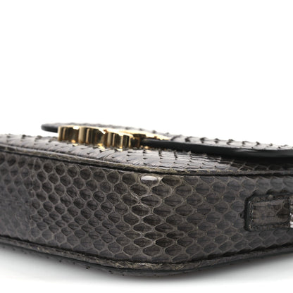 Grey watersnake shoulder bag, gold-tone clasp and textured flap edge