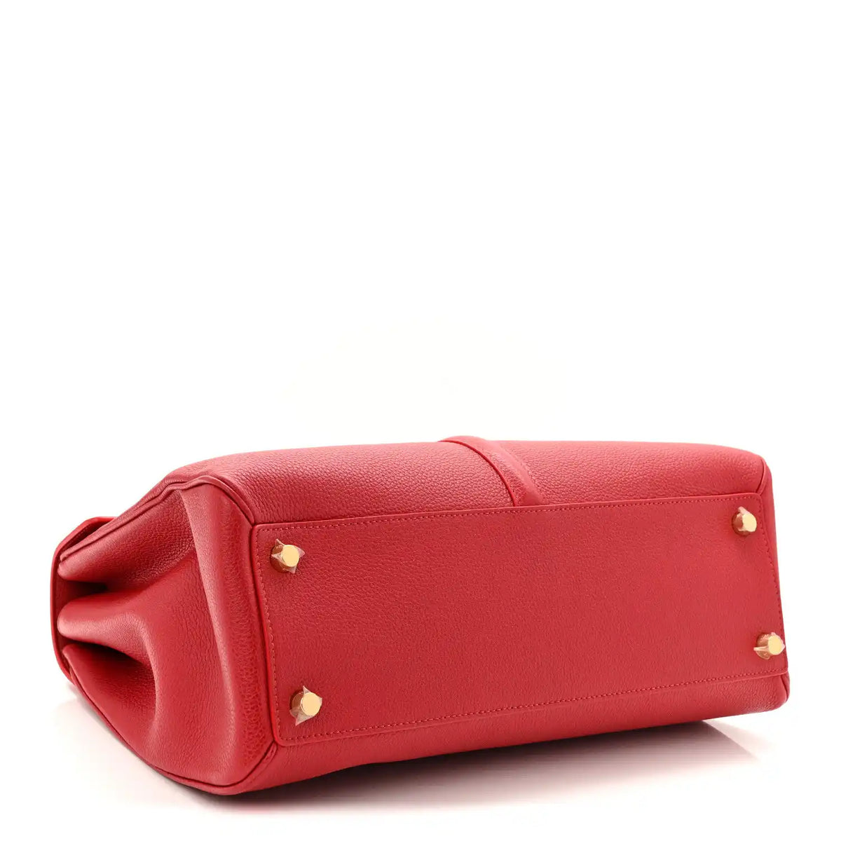 Red leather tote bag base with gold stud feet and rolled corner seams