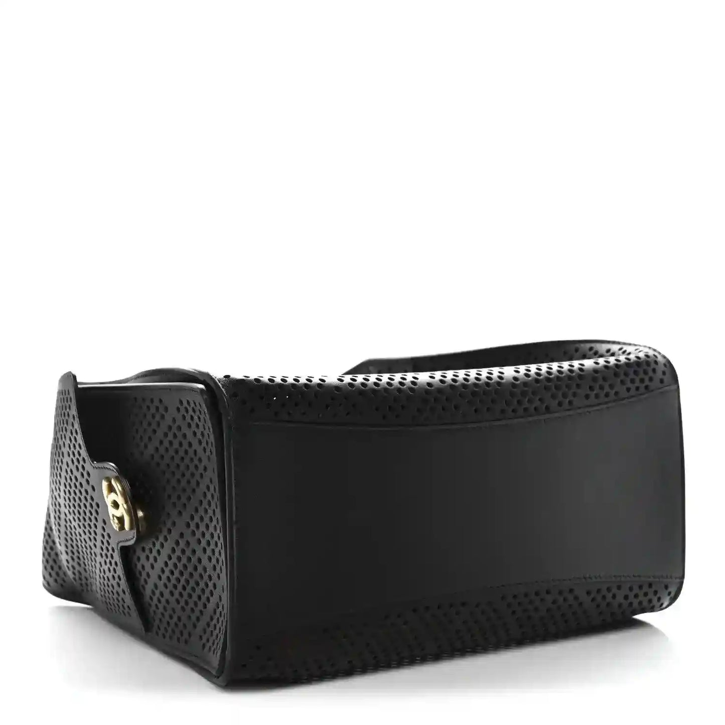Chanel structured handbag in black perforated calfskin with gold hardware
