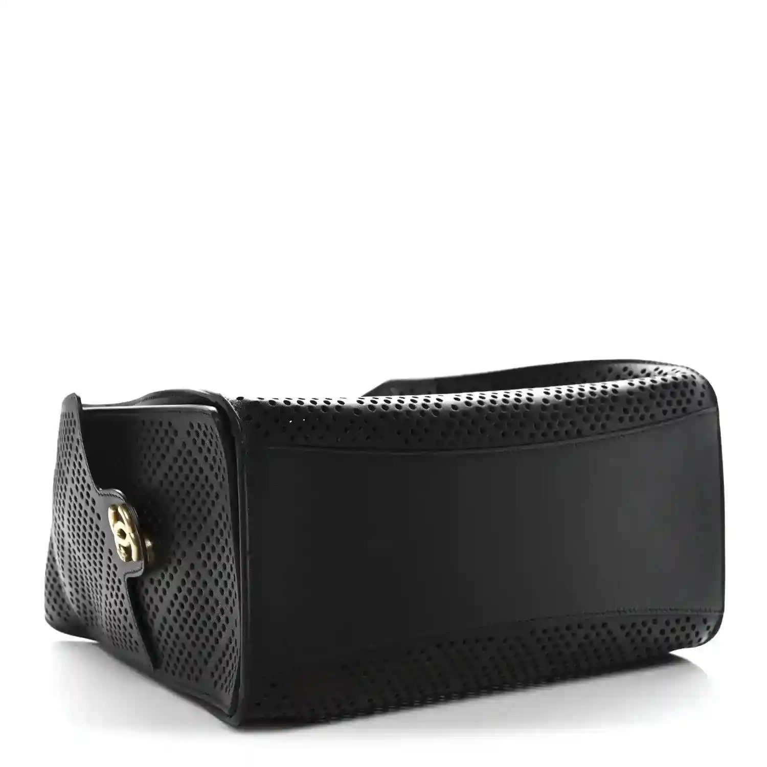 Chanel structured handbag in black perforated calfskin with gold hardware