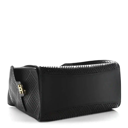 Chanel structured handbag in black perforated calfskin with gold hardware
