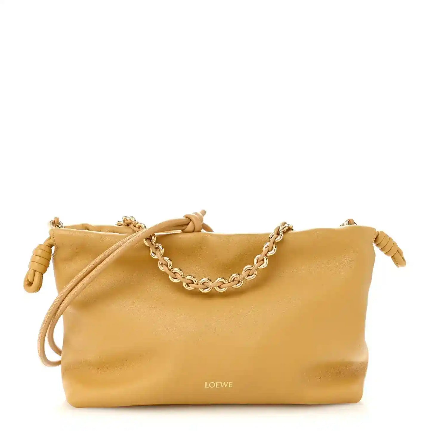 Sahara nappa leather medium clutch with braided cord ties and chain strap