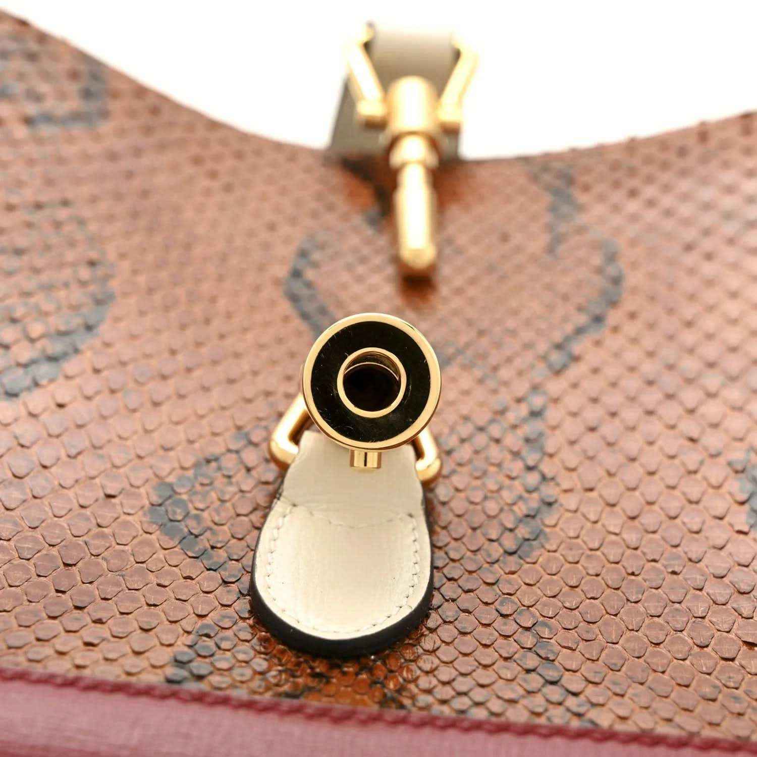 Small hobo bag top hardware with gold ring and multicolor snakeskin
