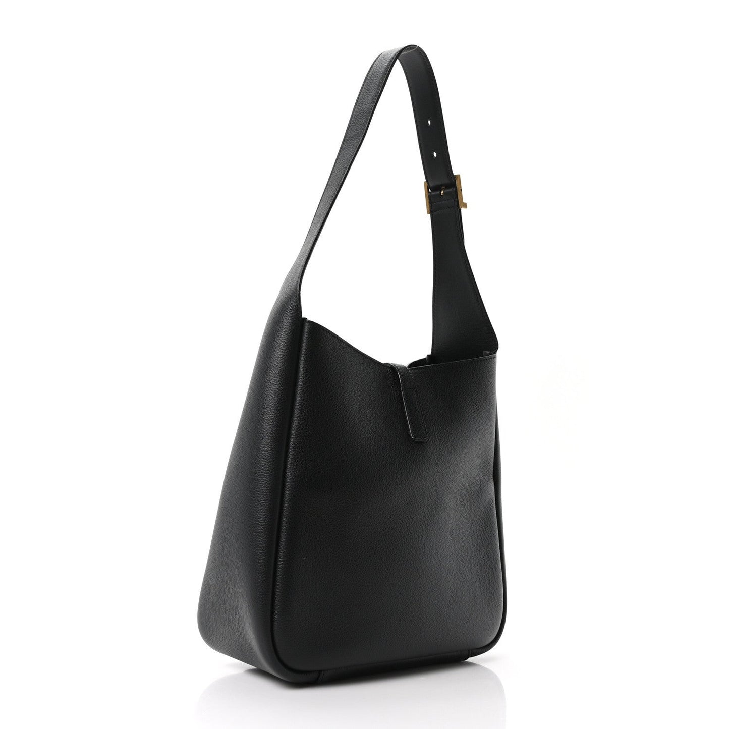 Black smooth calfskin soft hobo bag with single top handle and curved silhouette