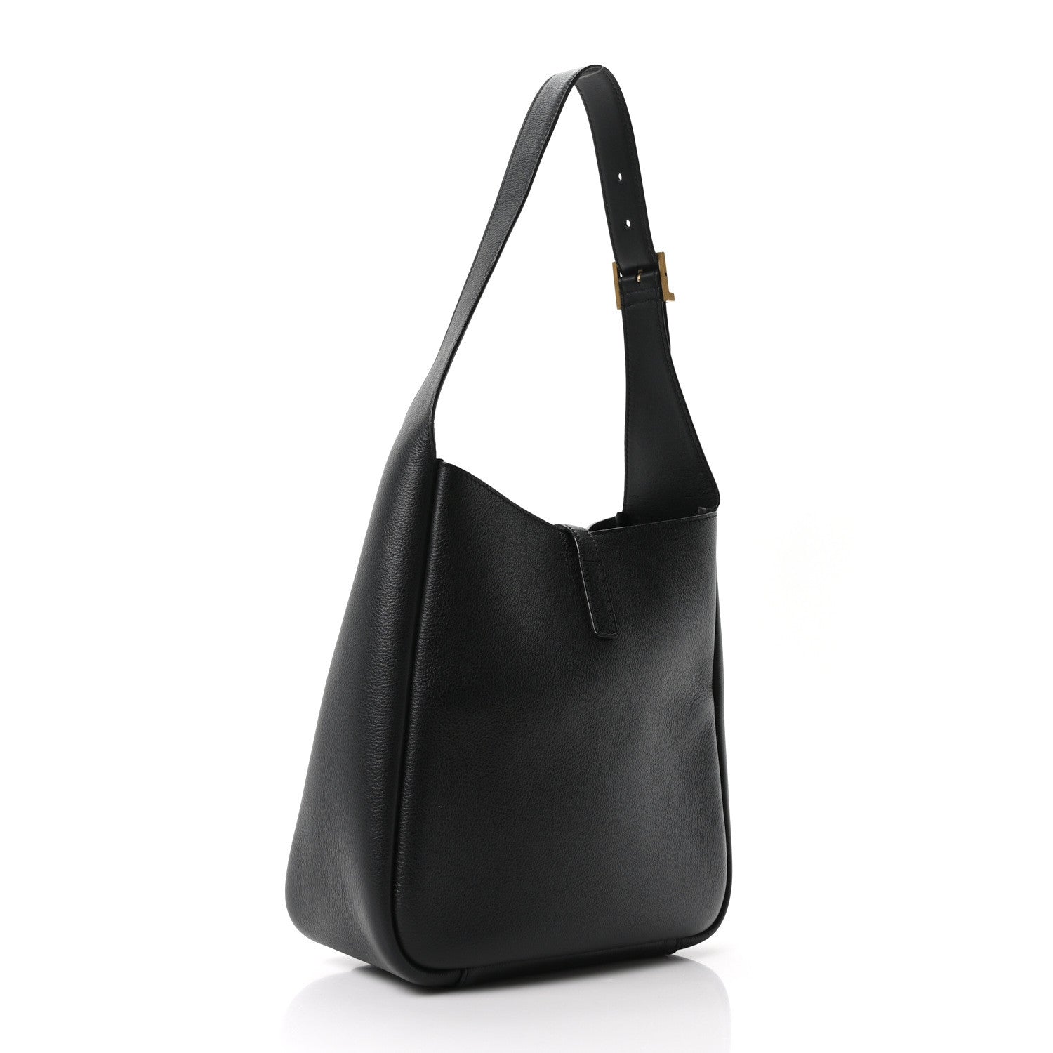 Black smooth calfskin soft hobo bag with single top handle and curved silhouette