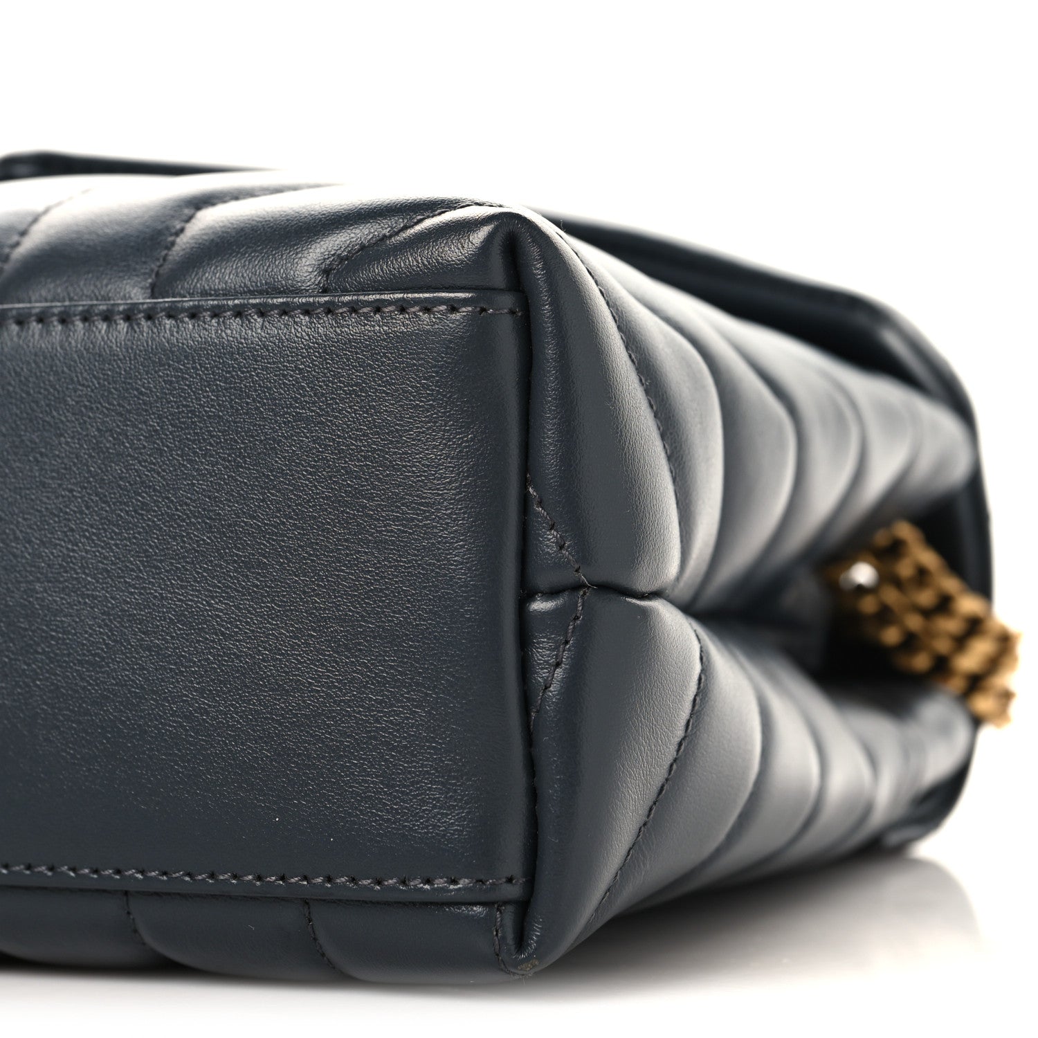 Saint Laurent quilted leather satchel end panel with gold chain detail, dark blue
