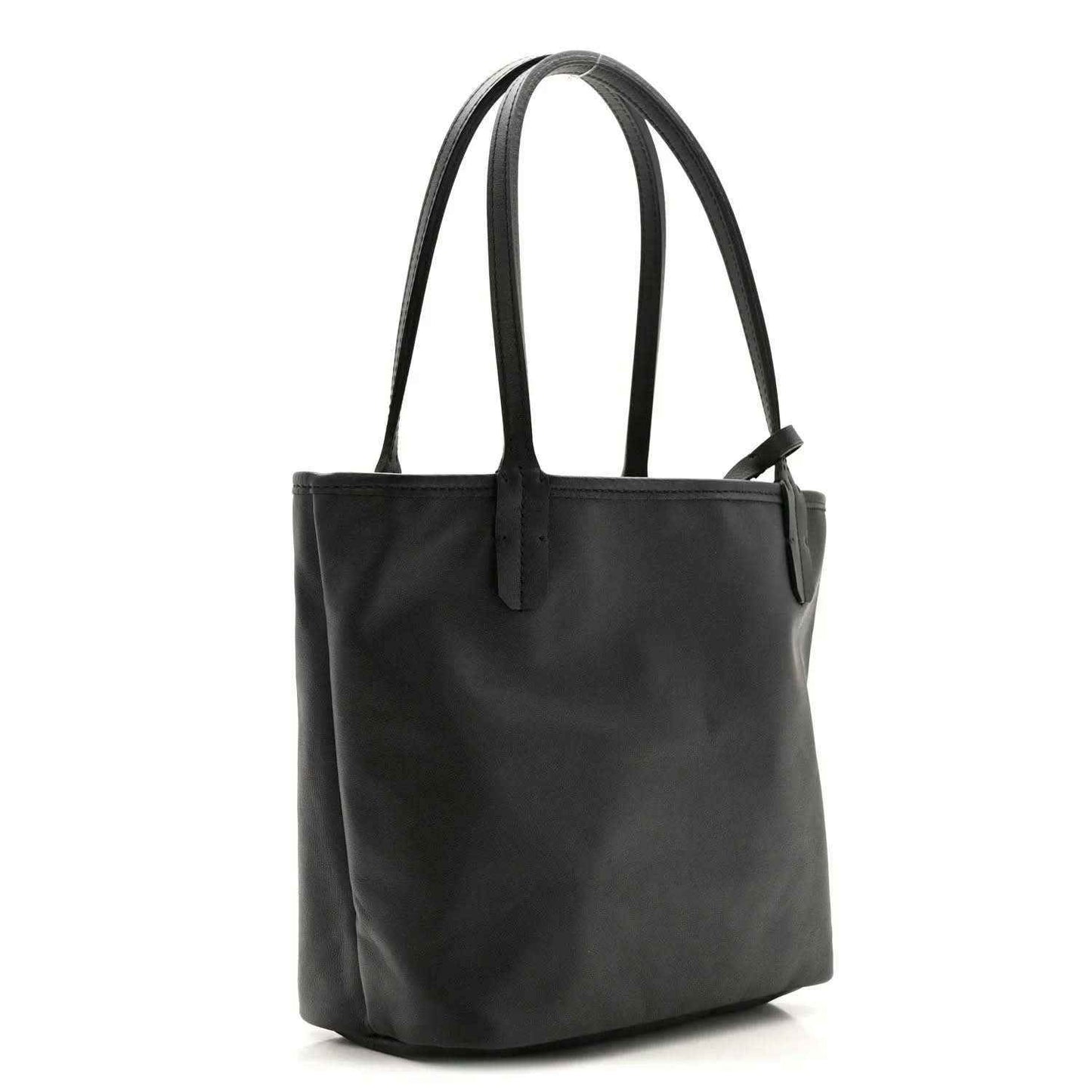 Reversible Goyard mini Anjou tote bag in solid black with leather shoulder handles