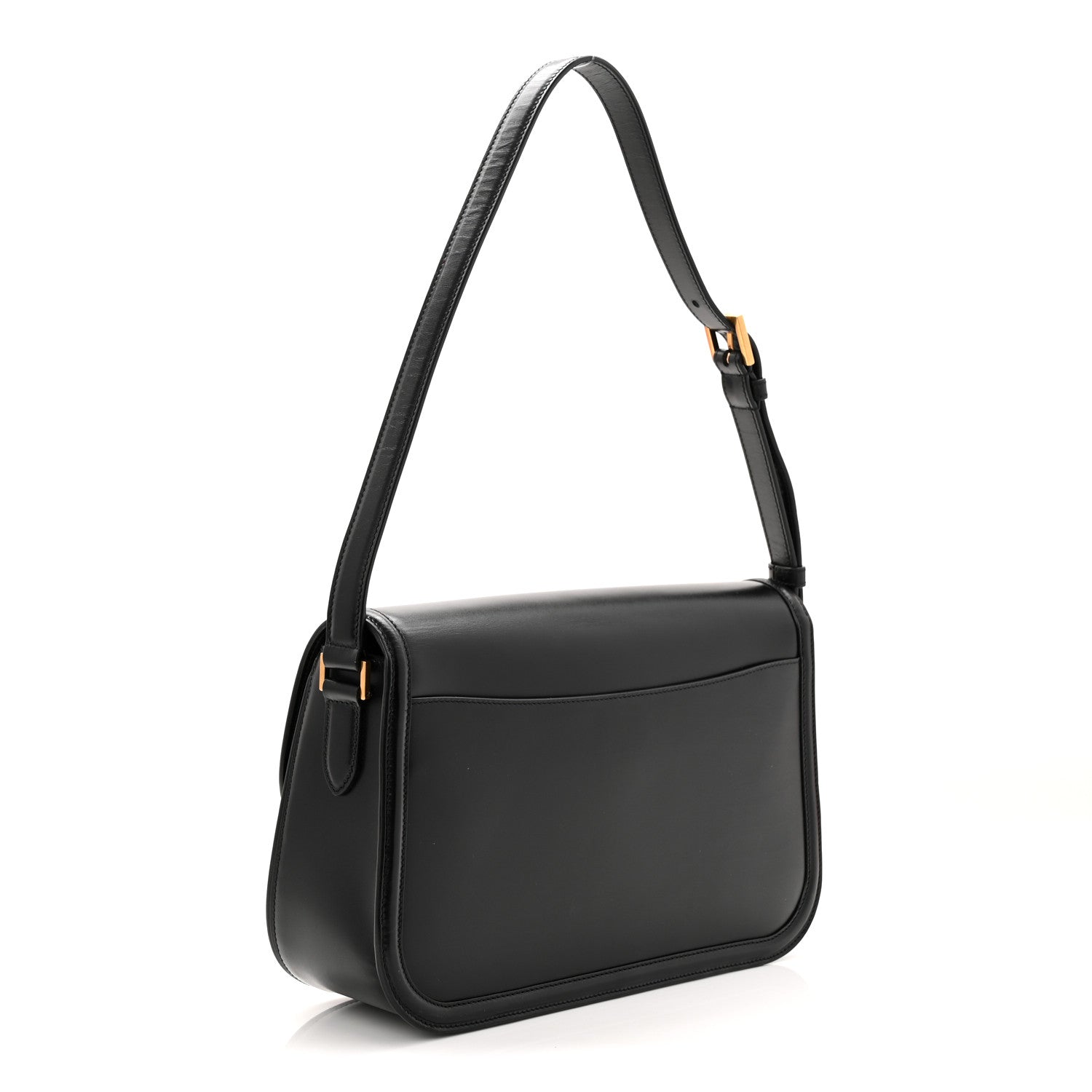 Saint Laurent black leather shoulder bag with gold-tone YSL monogram plaque