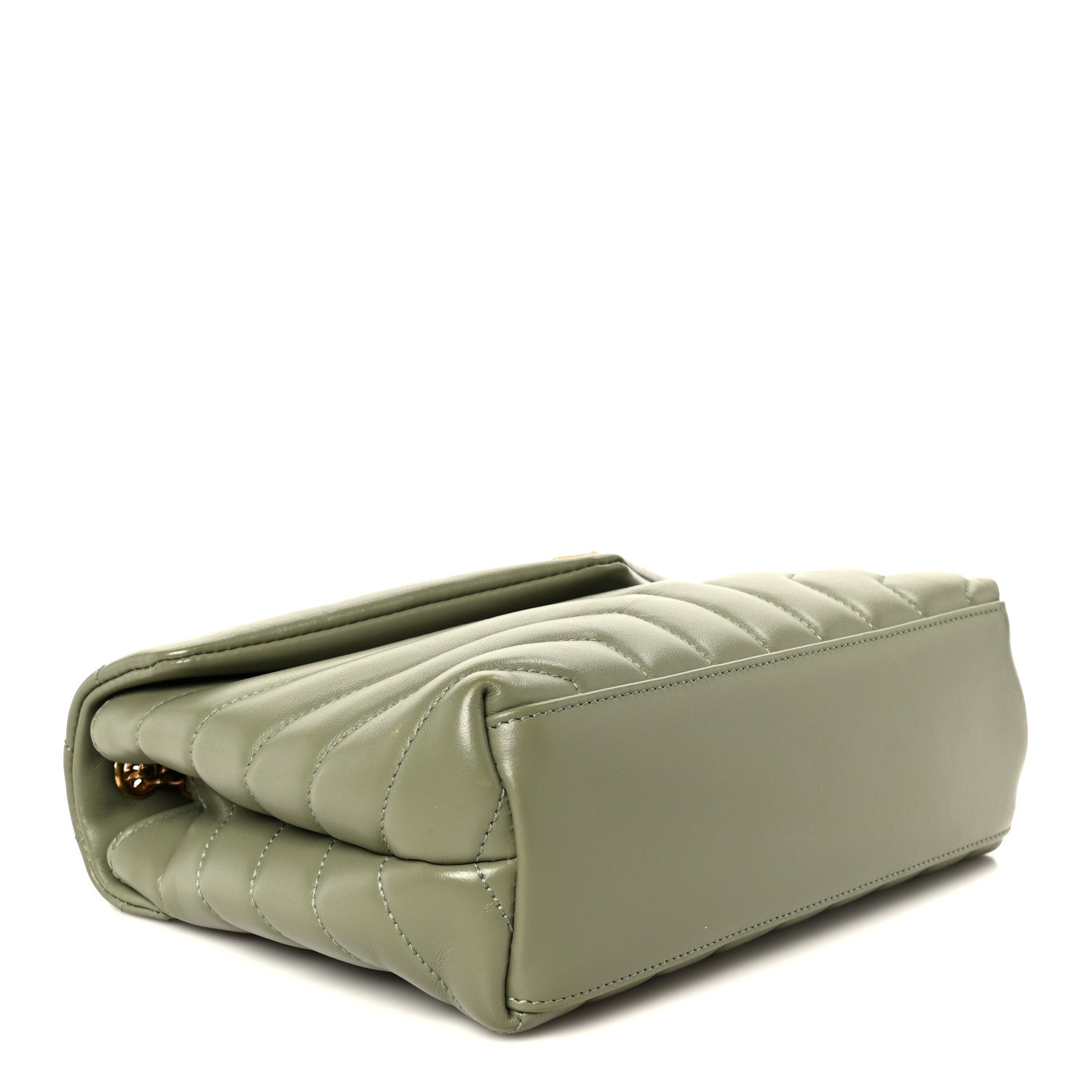 Light sage quilted leather small satchel with flap and gold-tone hardware