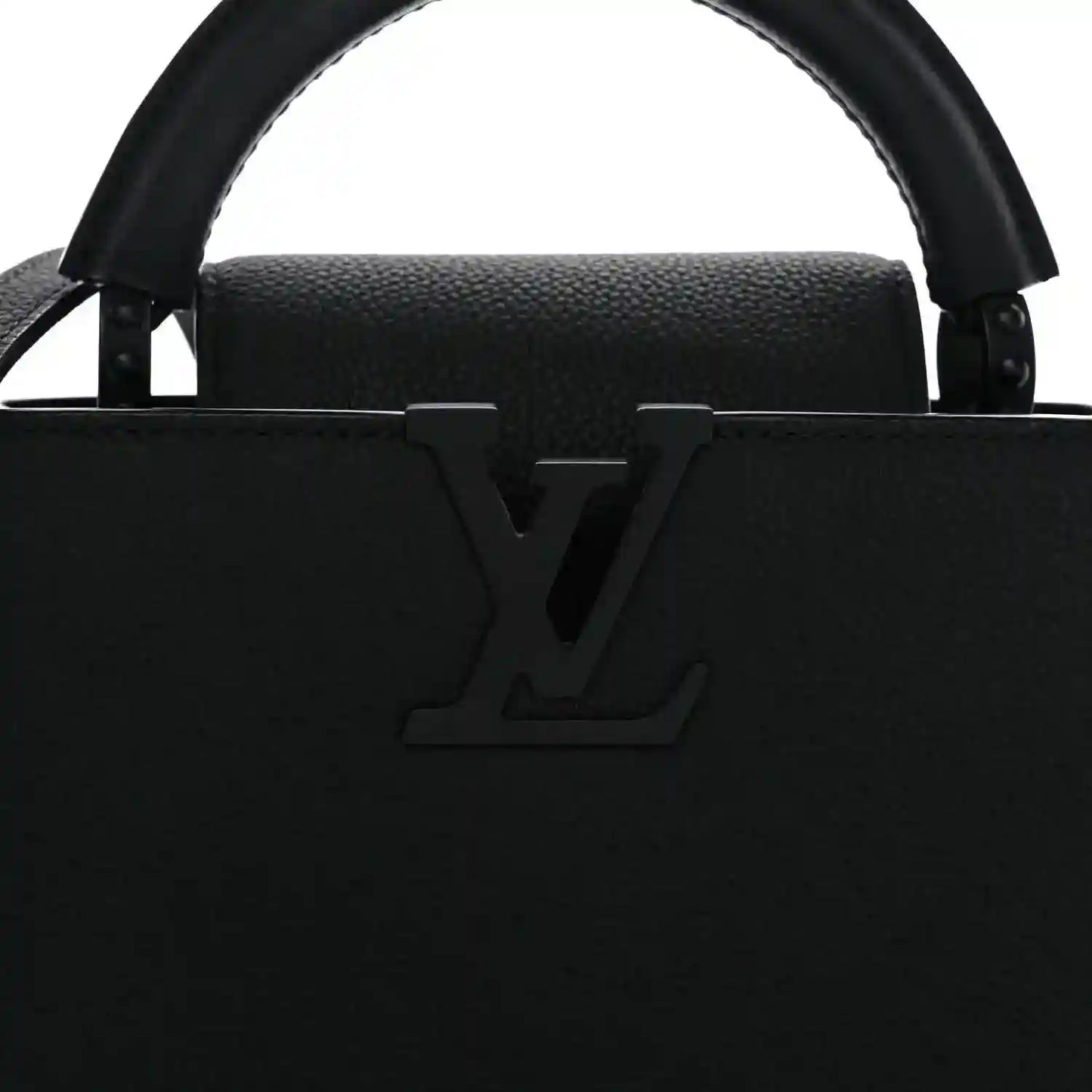 Black mini handbag front with LV logo and two top handles