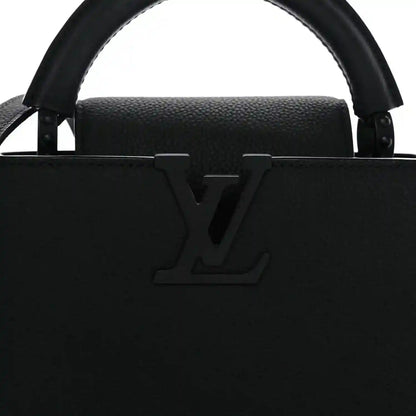 Black mini handbag front with LV logo and two top handles