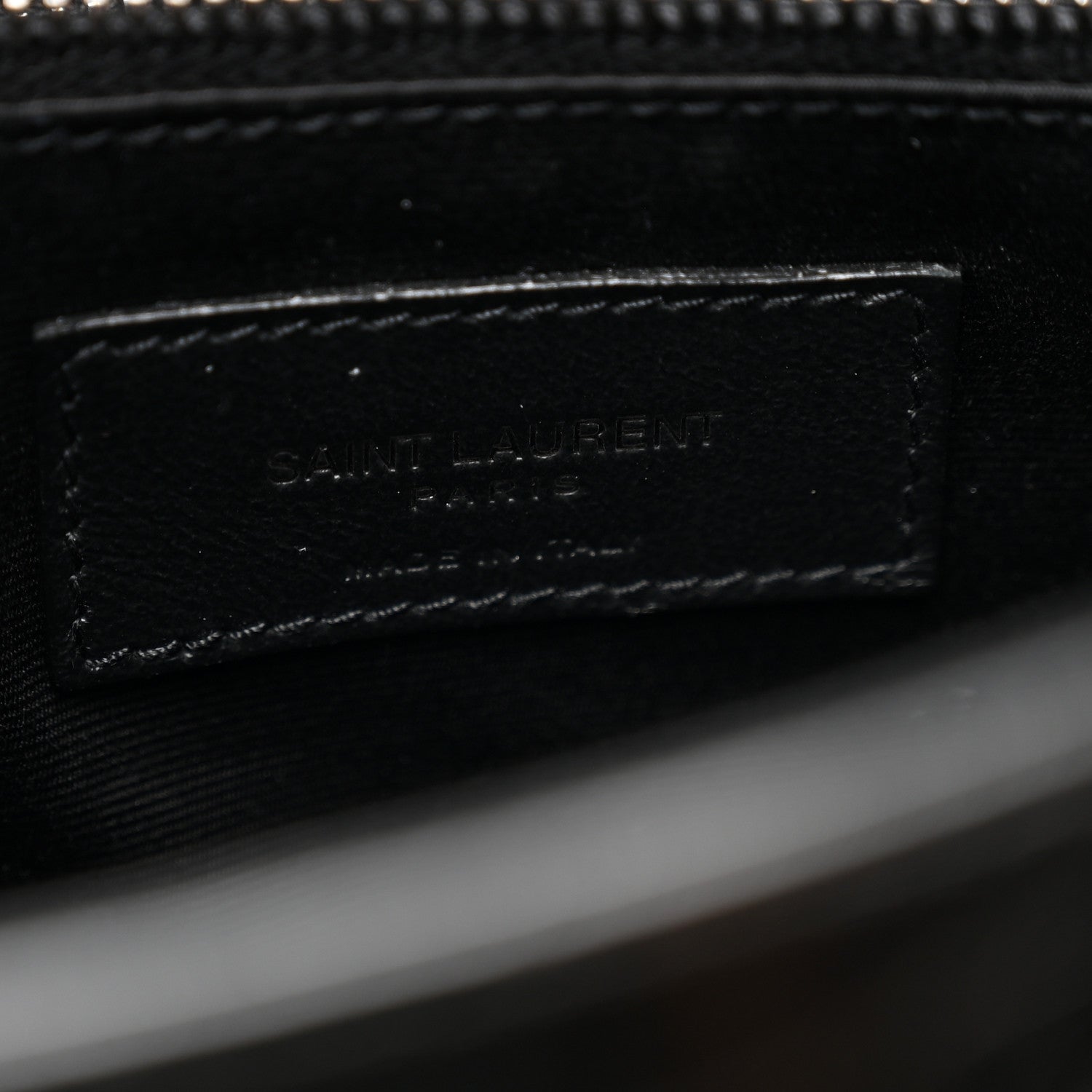 Saint Laurent logo patch inside black medium chain satchel