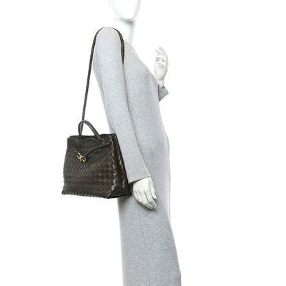 Bottega Veneta Andiamo intrecciato nappa leather mini shoulder bag, dark kaki with top handle