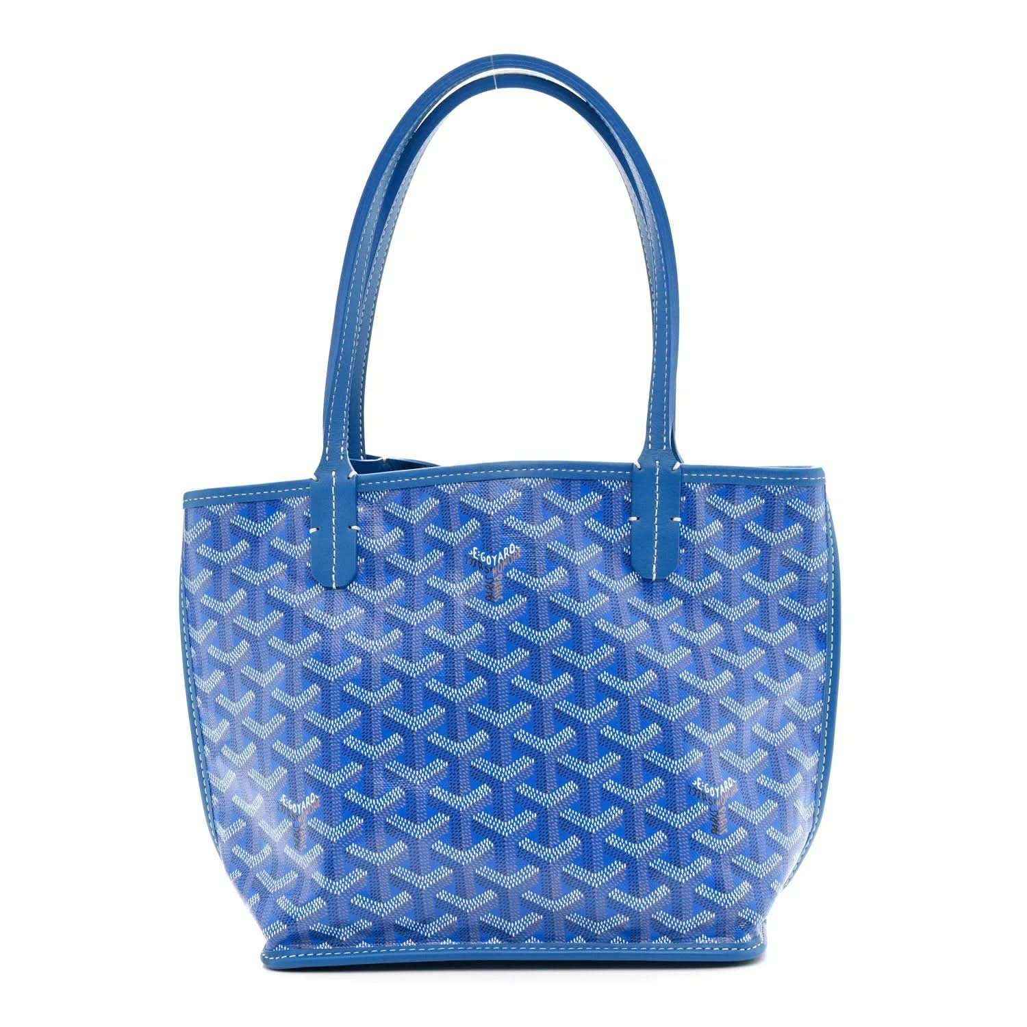 Goyard mini Anjou reversible tote bag in sky blue, patterned front with handles