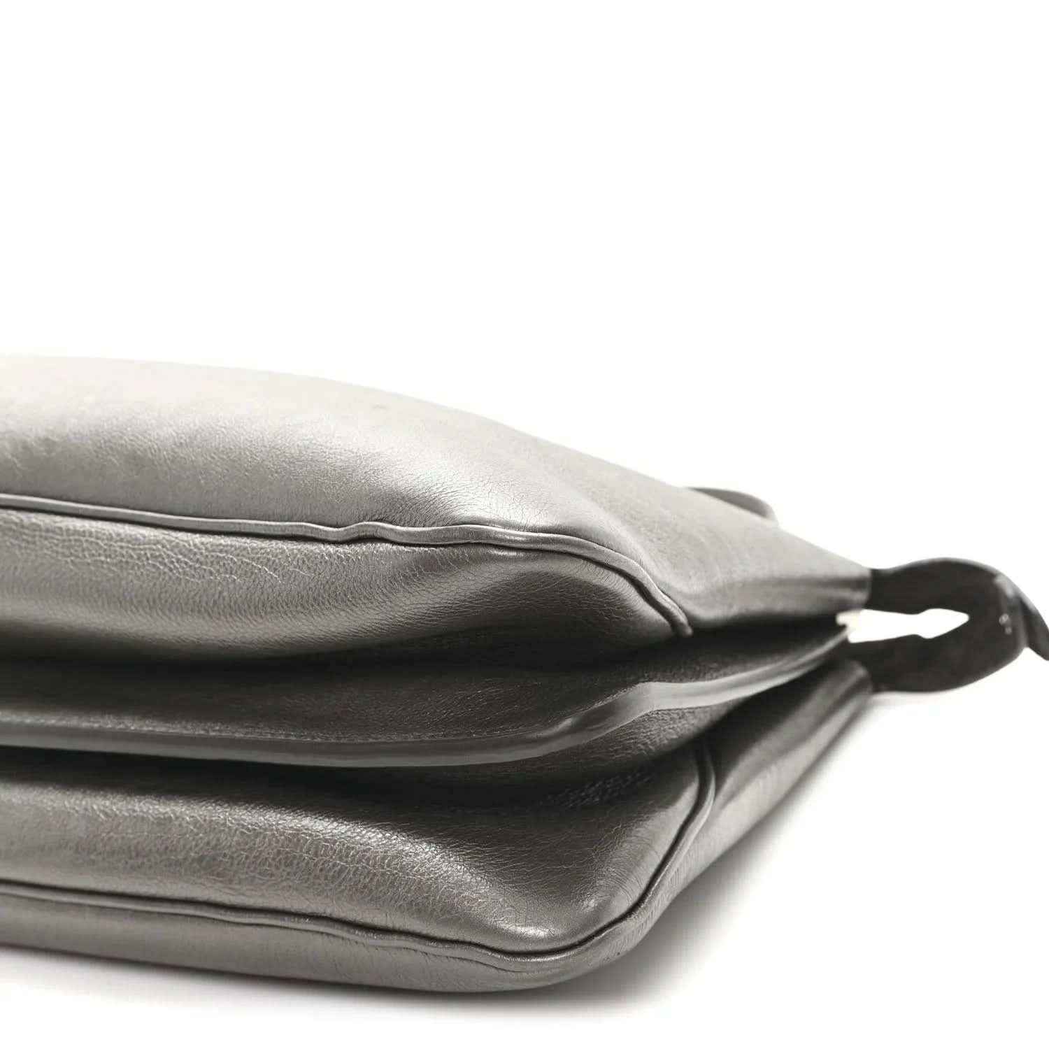 Fendi Peekaboo leather tote in tortora, top closure edge and handle attachment close-up