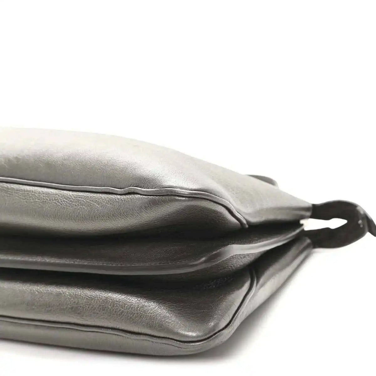 Fendi Peekaboo leather tote in tortora, top closure edge and handle attachment close-up