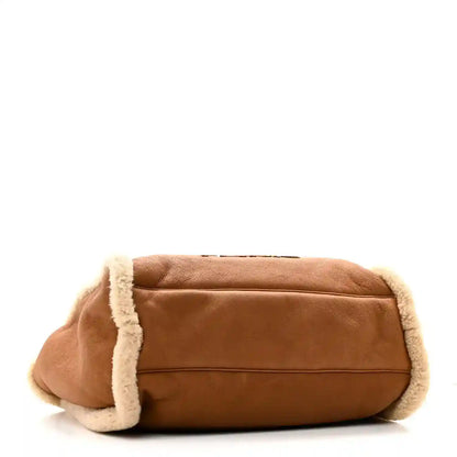 Chanel tote bag with brown lambskin body and shearling-trimmed sides