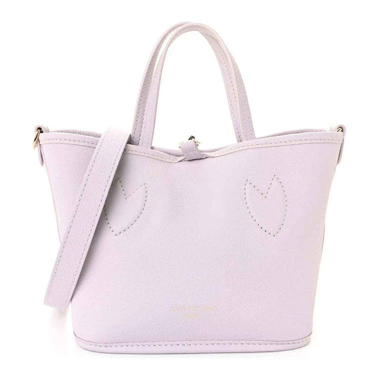 Lilac leather BB bag with top handles and side crossbody strap