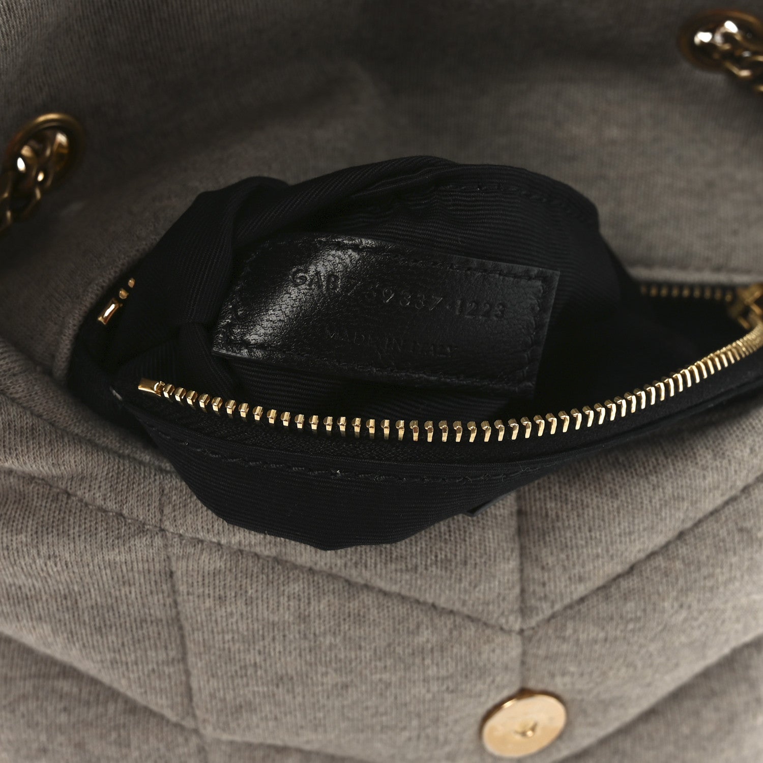 Saint Laurent satchel interior with zip pocket and gold zipper pull
