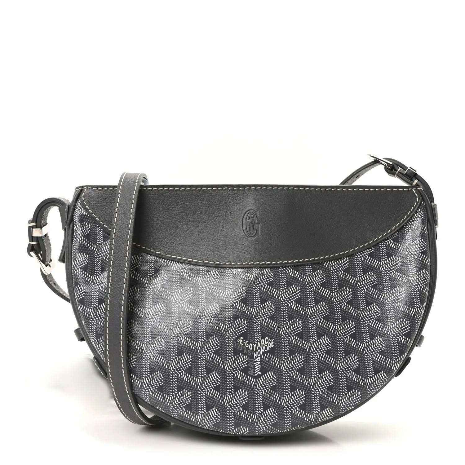 Goyardine Hirondelle shoulder bag in grey patterned canvas with leather trim