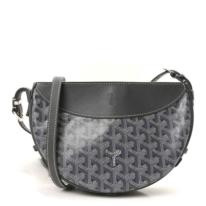Goyardine Hirondelle shoulder bag in grey patterned canvas with leather trim