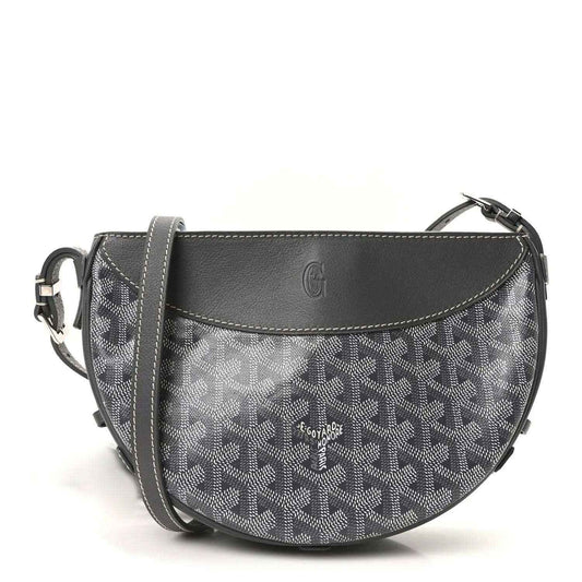 Goyardine Hirondelle shoulder bag in grey patterned canvas with leather trim