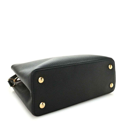 Black leather handbag base with gold stud feet and textured grain