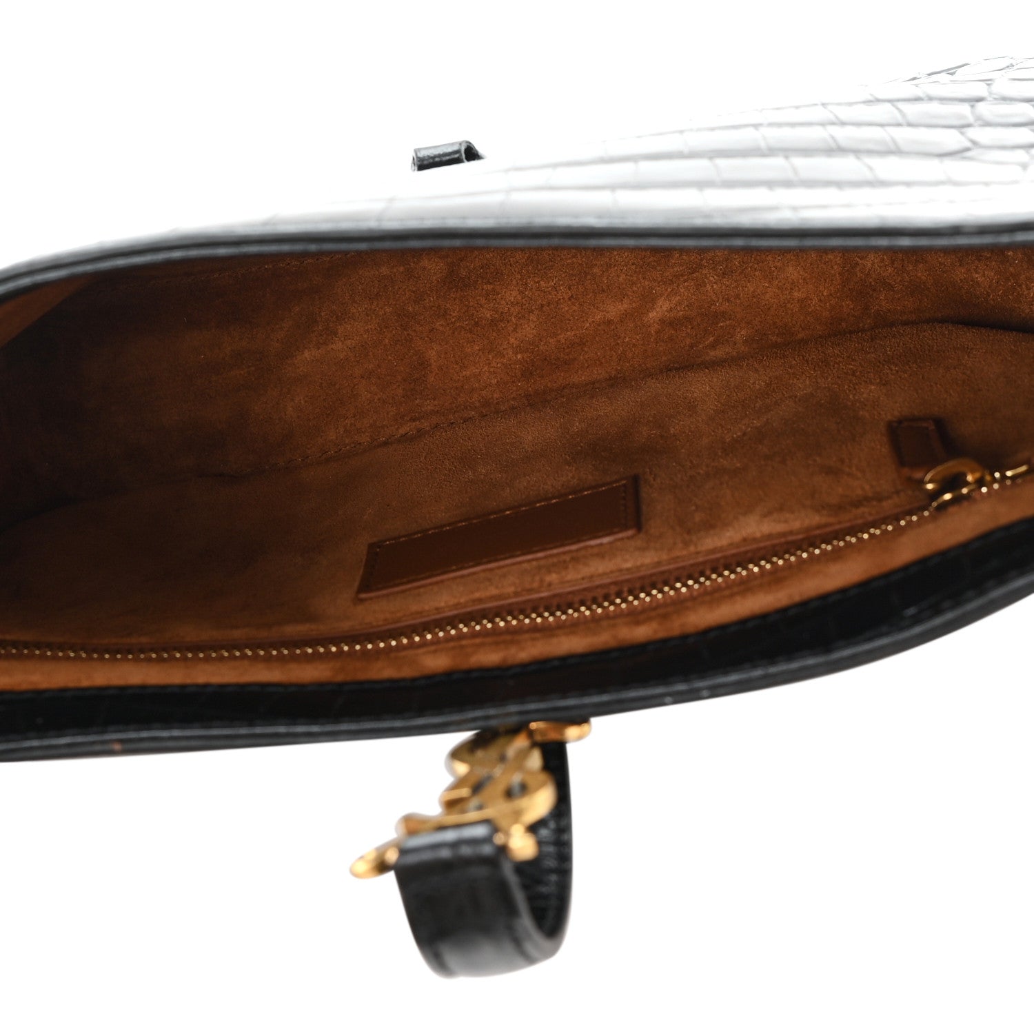Hobo bag interior view with brown lining and zip pocket opening