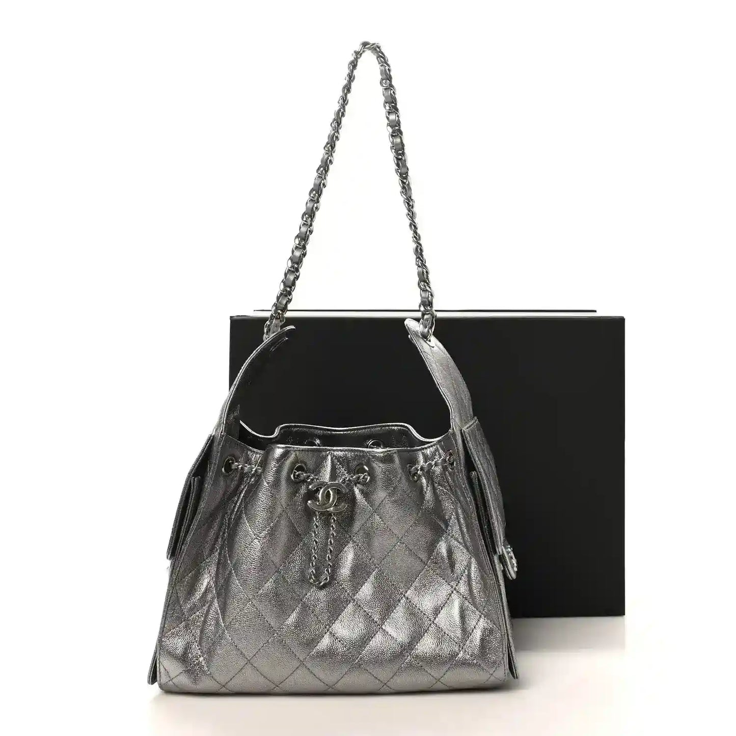 Chanel metallic caviar quilted small handbag, anthracite with chain handles