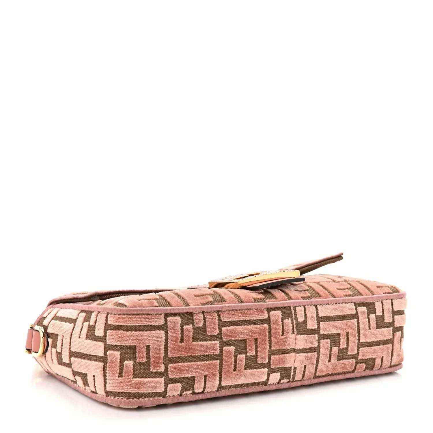 Fendi velvet jacquard baguette shoulder bag, macaron pink FF pattern on the side panel