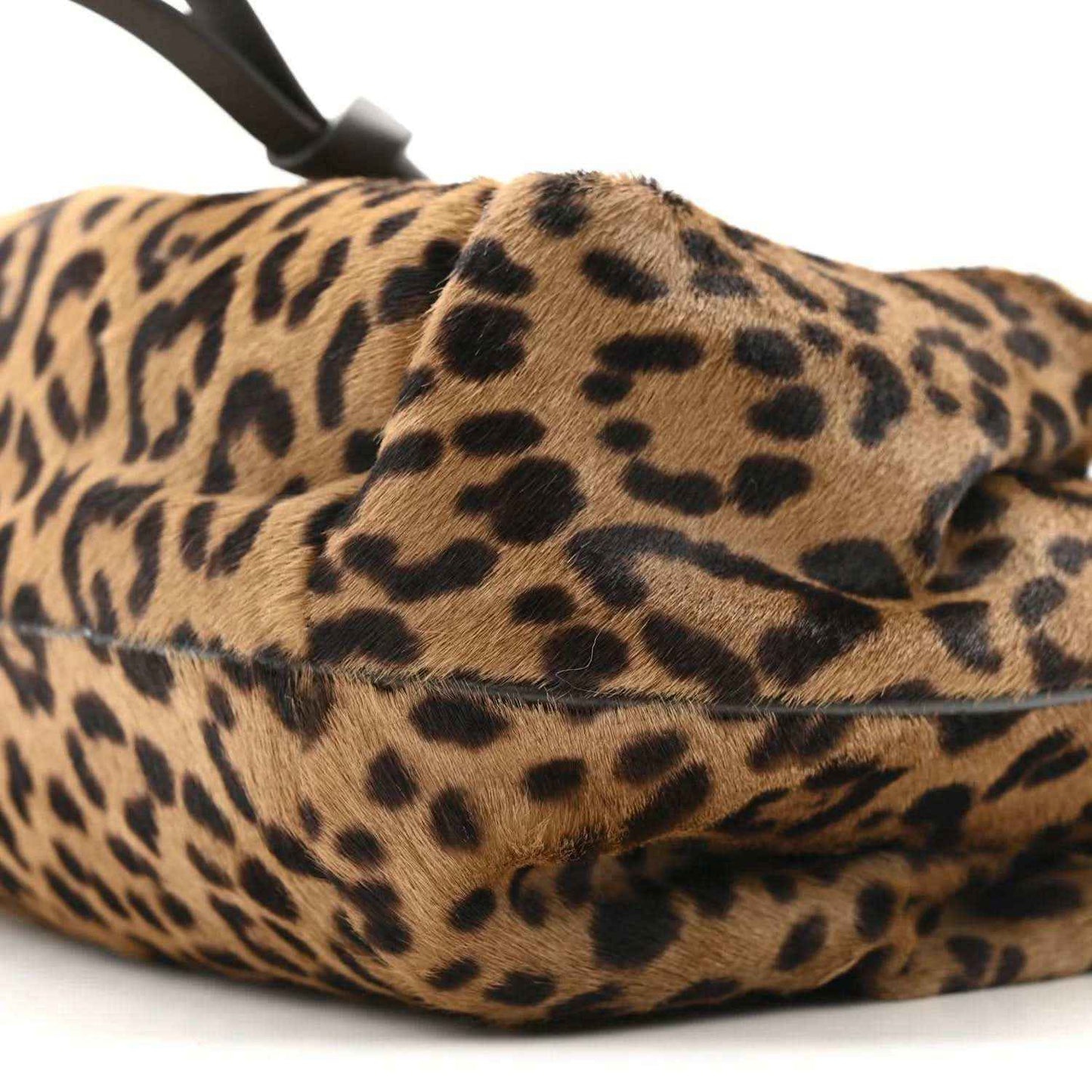 Leopard print mini spy bag with brown fur texture and top handle