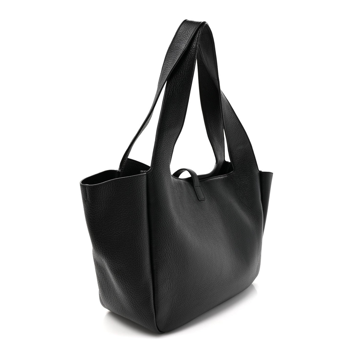 Black grained deerskin Bea tote handbag with open top and structured shape