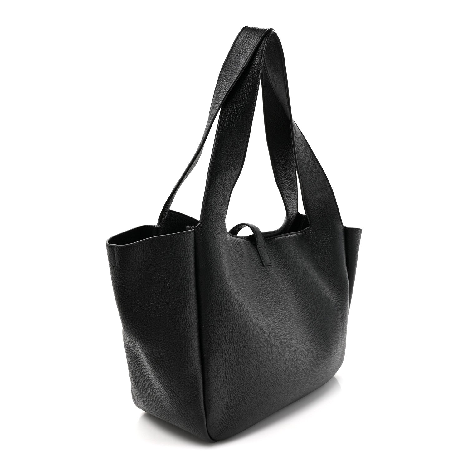 Black grained deerskin Bea tote handbag with open top and structured shape
