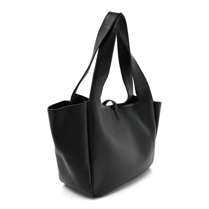 Black grained deerskin Bea tote handbag with open top and structured shape